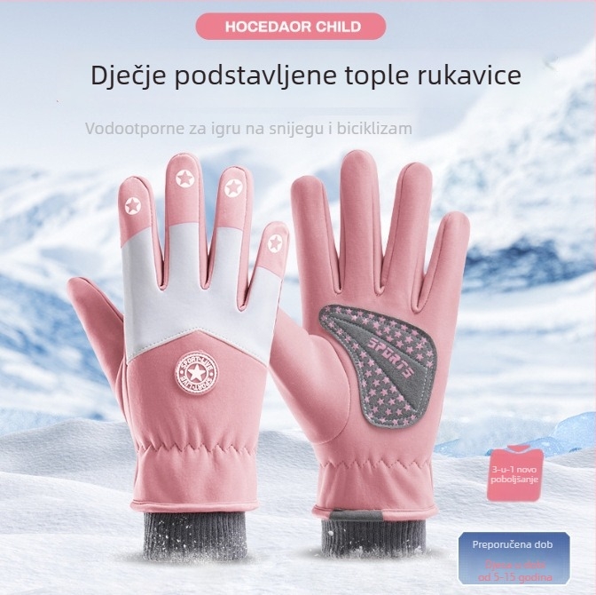 Dječje zimske rukavice za otvorene uvjete: vodootporne, otporne na vjetar, podstavljene flisom, debele, s karikaturnim uzorkom, unisex rukavice za skijanje