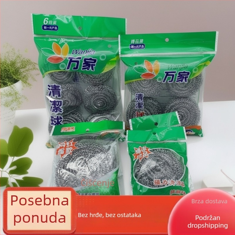 Velike metalne žičane loptice za čišćenje kuhinje, pojedinačno pakirane u paket od 6 komada