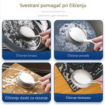 Sobon Četka za lonce s dugačkom drškom – kuhinjska četka za čišćenje s kuglicom za čišćenje i žicom od nehrđajućeg čelika