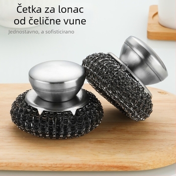 Nehrđajući čelična četka s držajem za kuhinju – pranje posuđa i lonaca, s čeličnom kuglom za čišćenje.