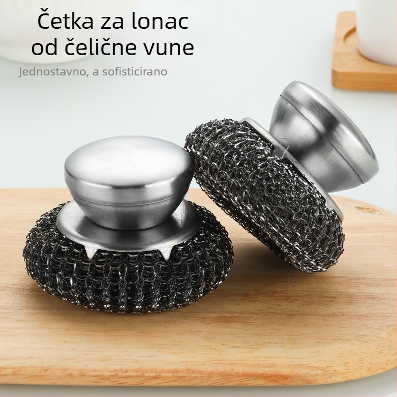Nehrđajući čelična četka s držajem za kuhinju – pranje posuđa i lonaca, s čeličnom kuglom za čišćenje.