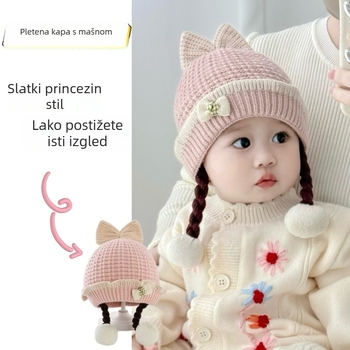 Dječja zimska kapica od pletenine s pletenicom za djevojčice, topla