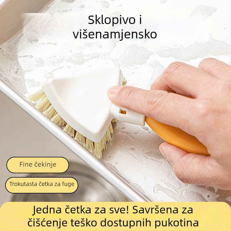 Četka za čišćenje spojeva kuhinjskog sudopera, sklopiva trokutasta četka za posude – nježna, bez ogrebotina
