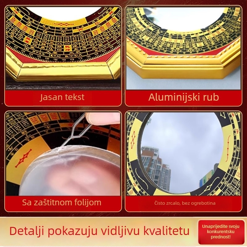 Aluminijsko ogledalo s konveksnim i konkavnim površinama, dizajn osam trigrami – kućna dekoracija za viseće ukrase