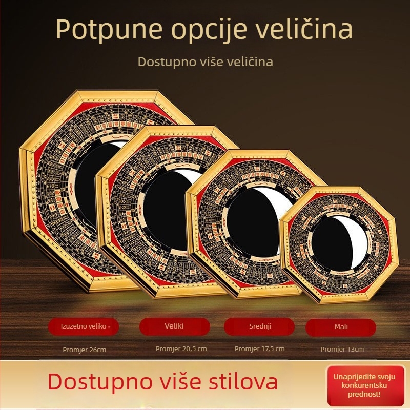 Aluminijsko ogledalo s konveksnim i konkavnim površinama, dizajn osam trigrami – kućna dekoracija za viseće ukrase