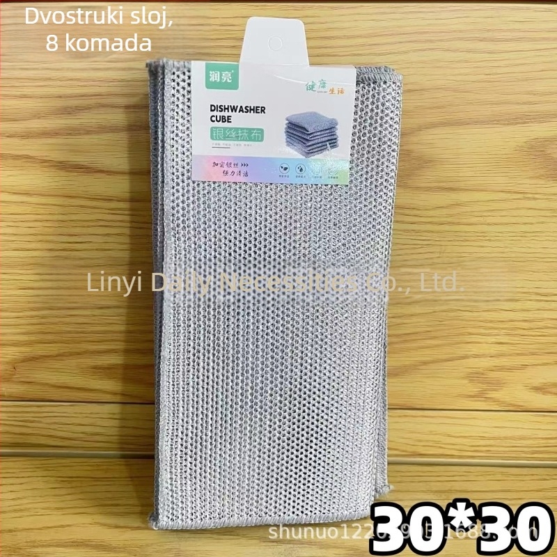 30×30 cm dvostrano vlakna krpa od srebrnih vlakana, set 8 kom., dvostrane kuhinjske krpe za čišćenje lonaca i zdjela