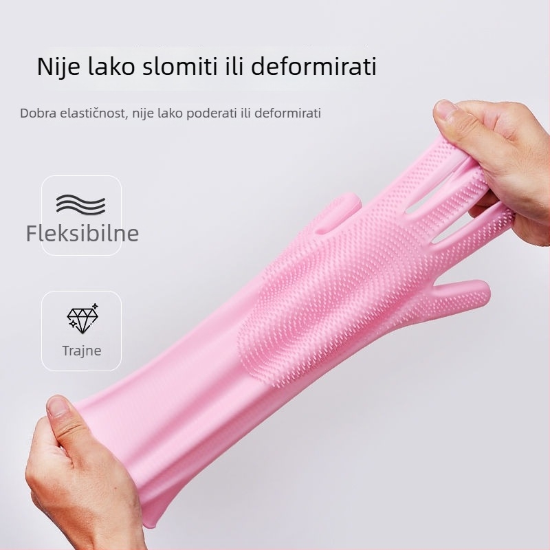 Debljene silikonske rukavice za pranje suđa, čišćenje voća i kupanje kućnih ljubimaca — višefunkcionalne kućanske rukavice s četkom