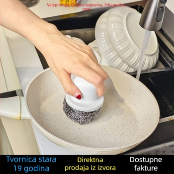 Žičana kugla s drškom od nehrđajućeg čelika, velika za čišćenje posuđa i lonaca
