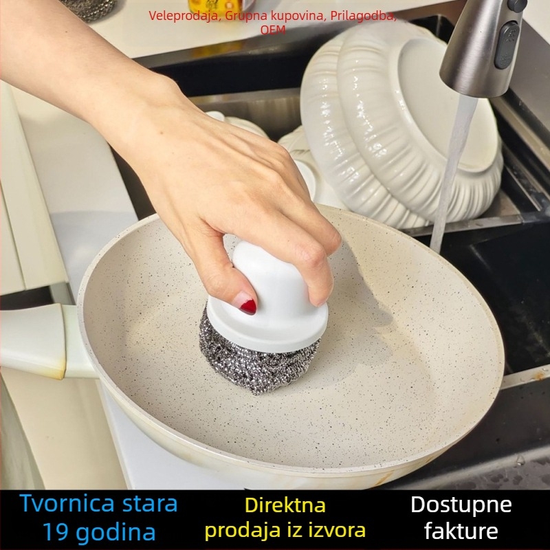 Žičana kugla s drškom od nehrđajućeg čelika, velika za čišćenje posuđa i lonaca
