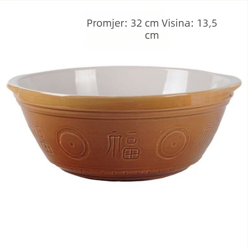 Keramička posuda za mijesanje tijesta i pranje povrća, s protukliznim dnom, debela i duboka, retro stil kuhinje