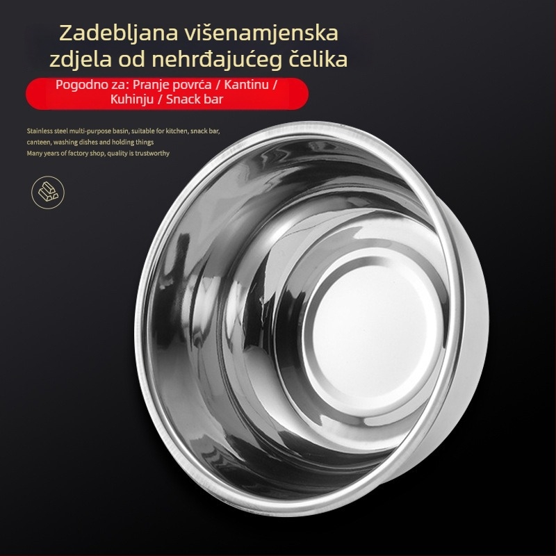 Posuda od nehrđajućeg čelika za kućnu upotrebu — debela zdjela za juhu, zdjela za povrće, zdjela za mijesanje tijesta