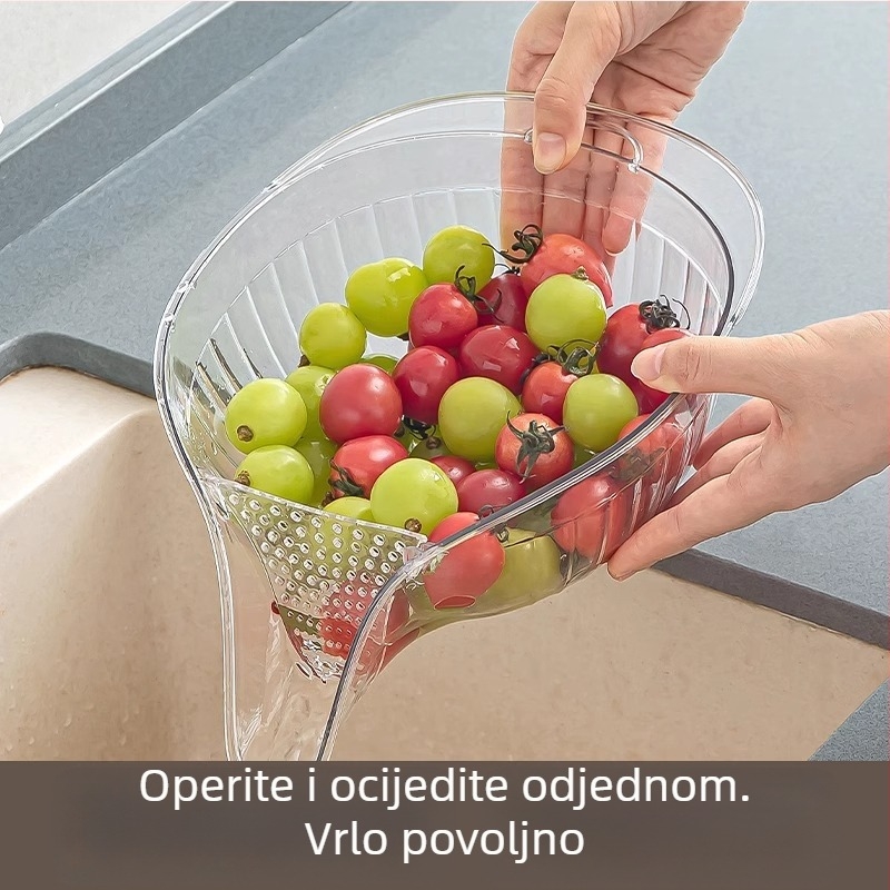 Kuhinjska košara za pranje povrća s ugrađenim odvodom, višenamjenska cjediljka za rižu