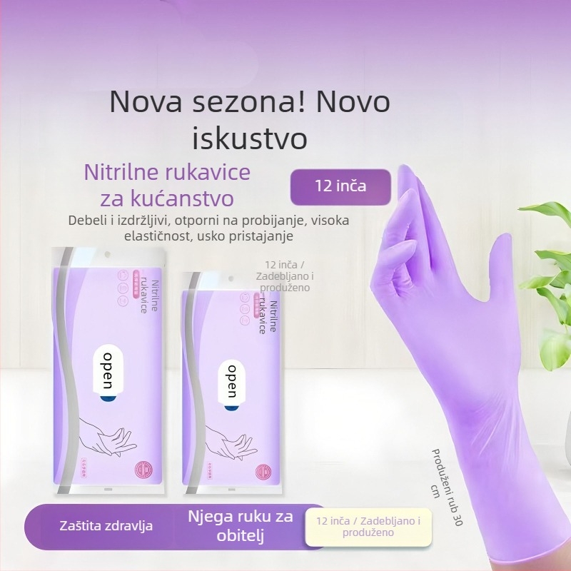 Rukavice od nitrila s prehrambenom kvalitetom za kućnu upotrebu – deblje i duže, vodootporne, protuklizne, za pranje posuđa, pranje povrća i kućanske poslove