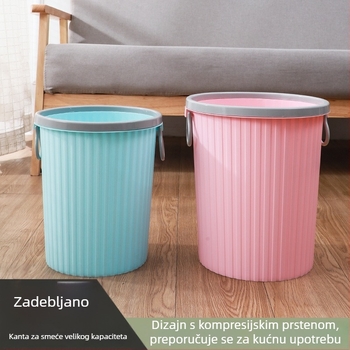Koš za smeće za kućanstvo - velik kapacitet, cilindričnog oblika, prugasti dizajn, s prstenom za komprimiranje, novi model