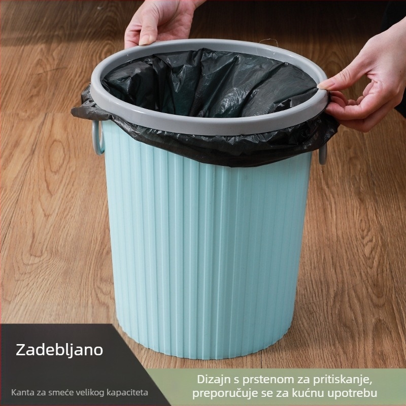 Koš za smeće za kućanstvo - velik kapacitet, cilindričnog oblika, prugasti dizajn, s prstenom za komprimiranje, novi model