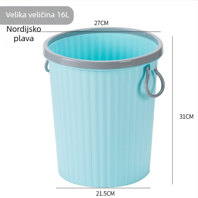 Koš za smeće za kućanstvo - velik kapacitet, cilindričnog oblika, prugasti dizajn, s prstenom za komprimiranje, novi model
