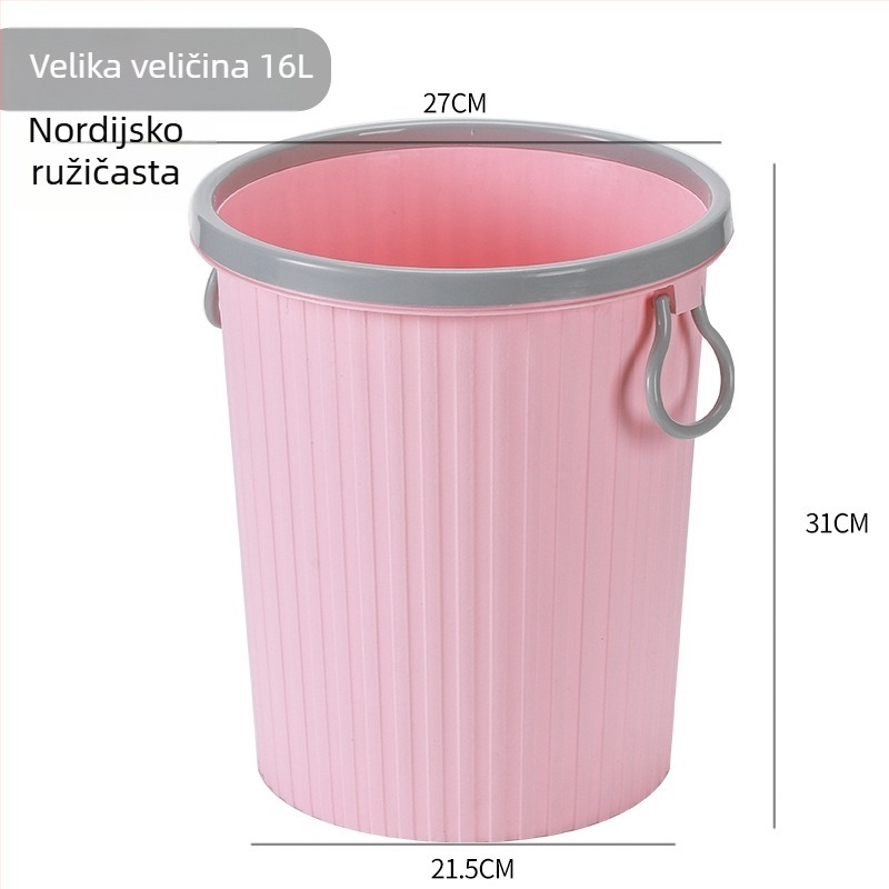 Koš za smeće za kućanstvo - velik kapacitet, cilindričnog oblika, prugasti dizajn, s prstenom za komprimiranje, novi model