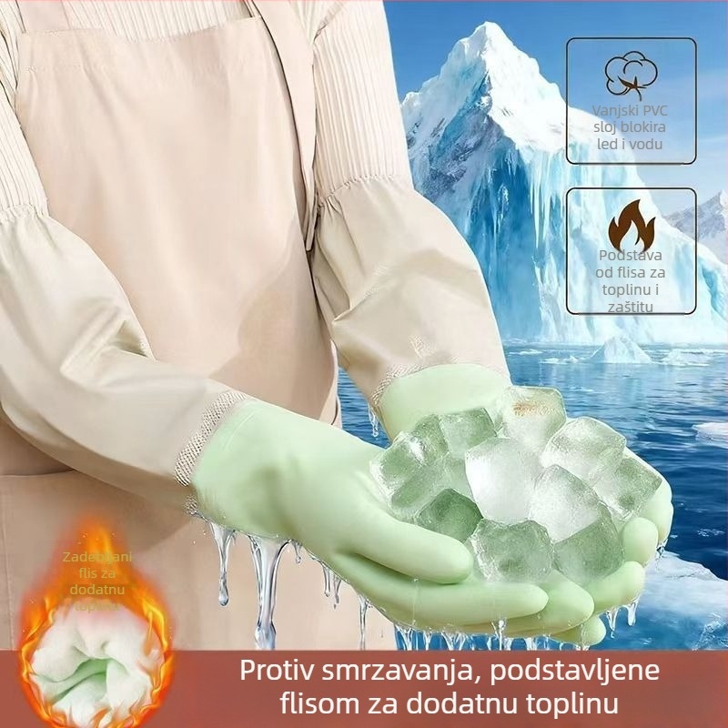 Rukavice za kućanstvo s flisom, PVC rukavice za pranje posuđa, vodootporne kuhinjske rukavice, debele i otporne na trošenje