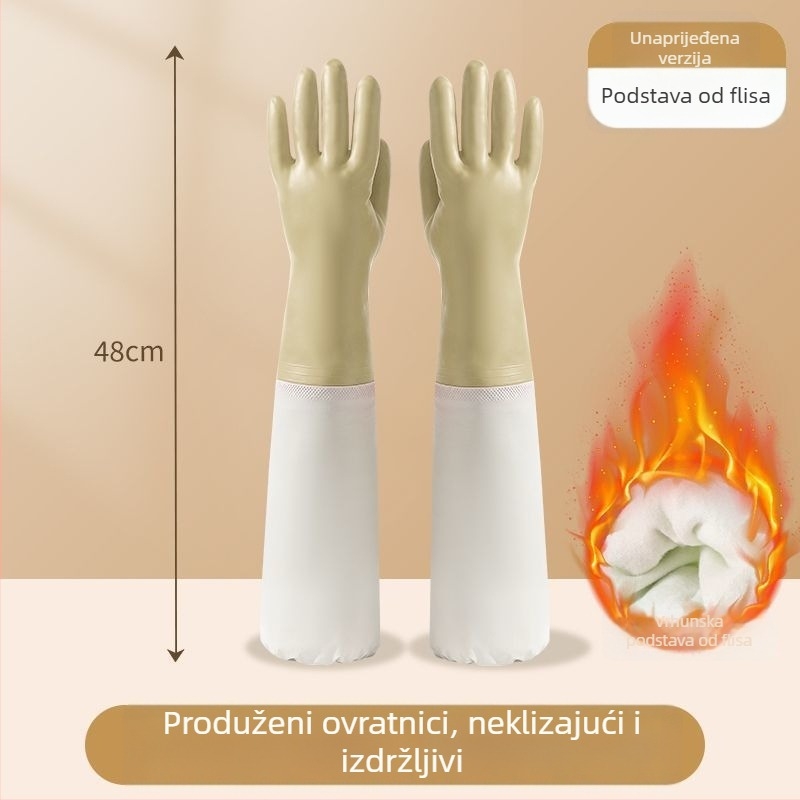 Rukavice za kućanstvo s flisom, PVC rukavice za pranje posuđa, vodootporne kuhinjske rukavice, debele i otporne na trošenje