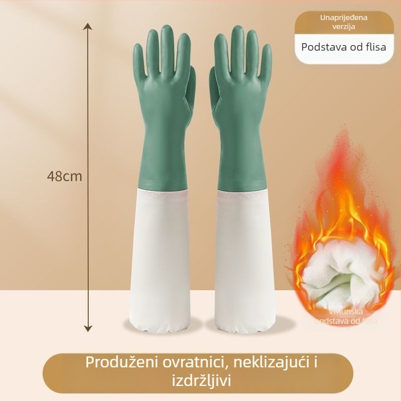 Rukavice za kućanstvo s flisom, PVC rukavice za pranje posuđa, vodootporne kuhinjske rukavice, debele i otporne na trošenje