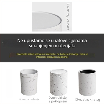 Skandinavski bezpoklopni spremnik za otpad s rubom u obliku prstena, marmornim uzorkom, 10 L, za dom, dnevni boravak i kupaonicu