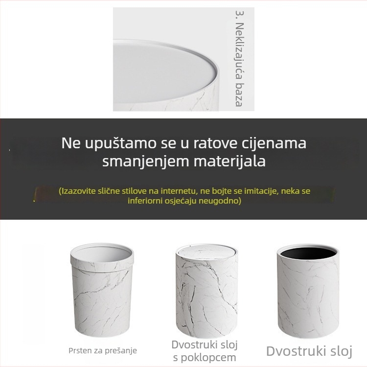 Skandinavski bezpoklopni spremnik za otpad s rubom u obliku prstena, marmornim uzorkom, 10 L, za dom, dnevni boravak i kupaonicu