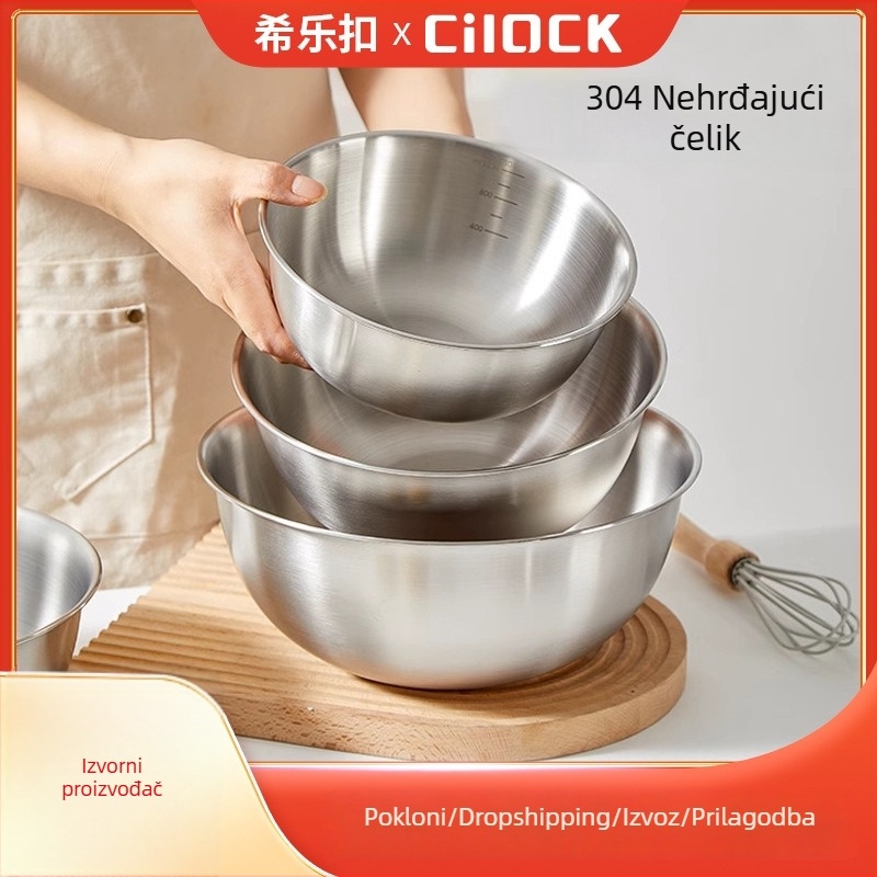 Posuda od nehrđajućeg čelika 304, prehrambena kvaliteta, okrugli promjer 22 cm, kuhinja, moderni minimalistički dizajn