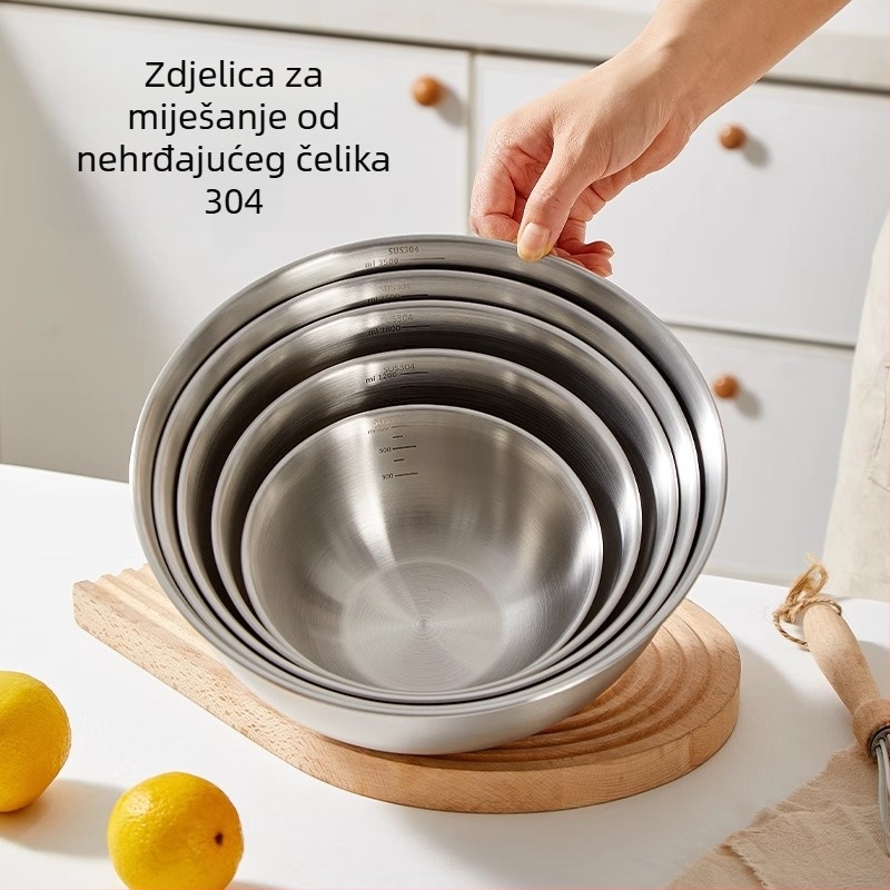Posuda od nehrđajućeg čelika 304, prehrambena kvaliteta, okrugli promjer 22 cm, kuhinja, moderni minimalistički dizajn