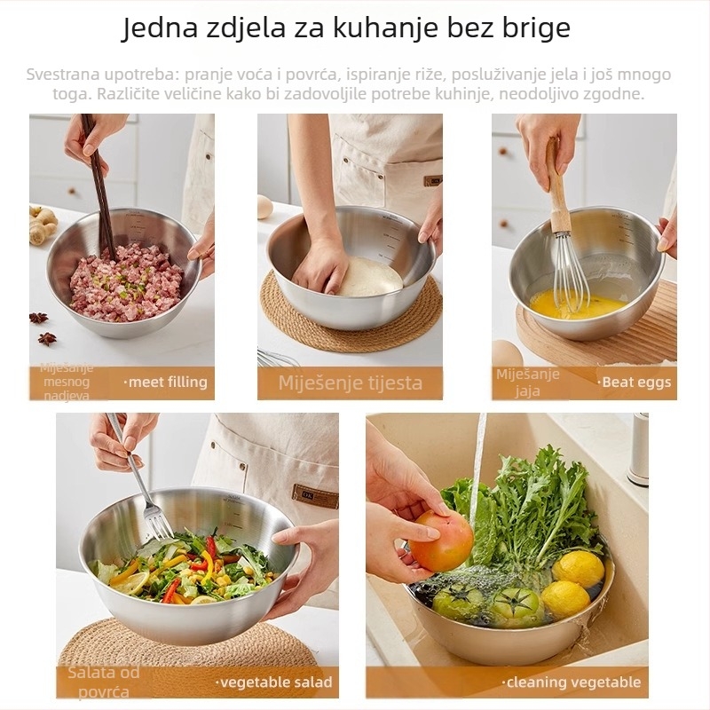Posuda od nehrđajućeg čelika 304, prehrambena kvaliteta, okrugli promjer 22 cm, kuhinja, moderni minimalistički dizajn