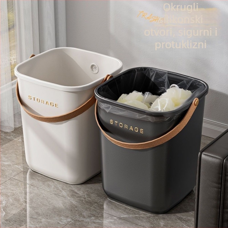 Plastični kvadratni koš za smeće s ručkom, 5 L, otvorenoga vrha, za kućanstvo, kuhinju, dnevni boravak, kupaonicu, spavaću sobu i ured