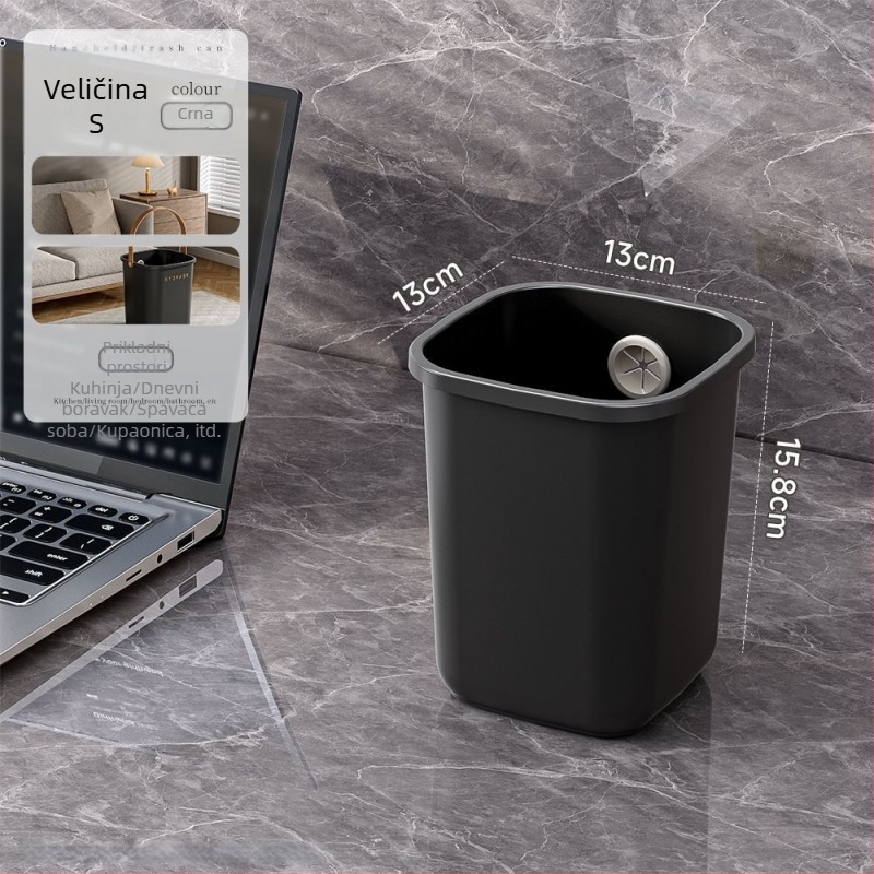 Plastični kvadratni koš za smeće s ručkom, 5 L, otvorenoga vrha, za kućanstvo, kuhinju, dnevni boravak, kupaonicu, spavaću sobu i ured