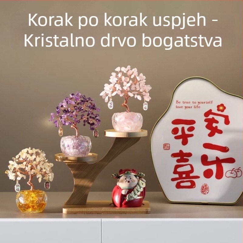 Kristalno stablo bogatstva s posudom sreće – dekoracija za ulaz i stol, poklon za useljenje
