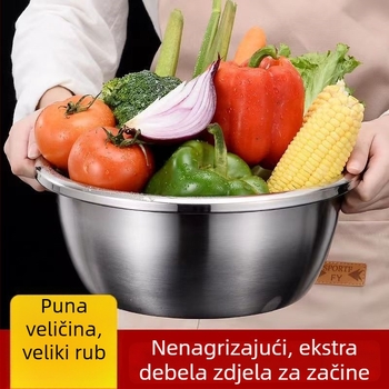 Nemagnetna debela nehrđajuća čelična kuhinjska zdjela, višenamjenska posuda za pranje povrća i pripremu hrane, promjer 28 cm