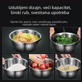 Nemagnetna debela nehrđajuća čelična kuhinjska zdjela, višenamjenska posuda za pranje povrća i pripremu hrane, promjer 28 cm