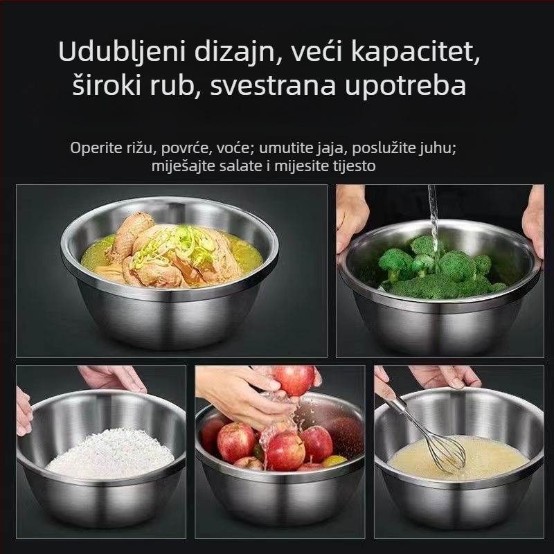 Nemagnetna debela nehrđajuća čelična kuhinjska zdjela, višenamjenska posuda za pranje povrća i pripremu hrane, promjer 28 cm