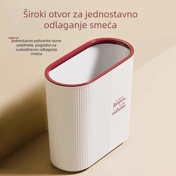 Plastična kanta za smeće bez poklopca za kućnu upotrebu; pogodna za kuhinju, kupaonicu i dnevni boravak; cilindričnog oblika.