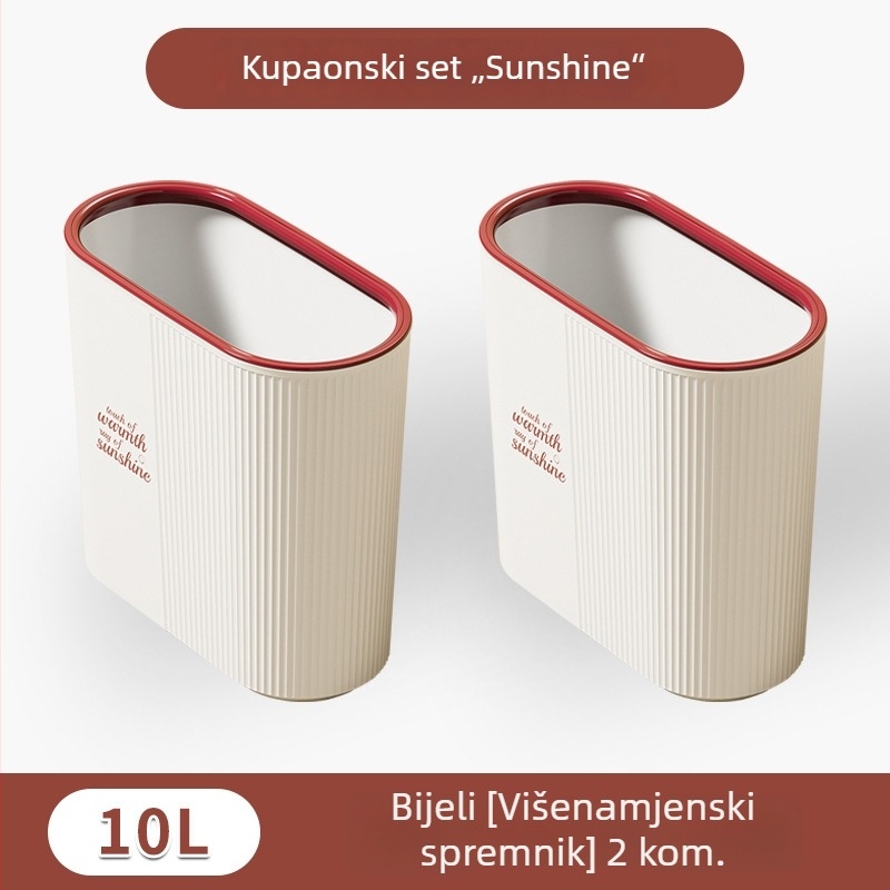 Plastična kanta za smeće bez poklopca za kućnu upotrebu; pogodna za kuhinju, kupaonicu i dnevni boravak; cilindričnog oblika.