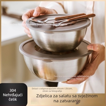 304 nehrđajući čelik višenamjenska zdjela za kuhanje i tijesto sa mjericama, zlatna boja, korejski stil, za mućenje tijesta, salate i mućenje jaja
