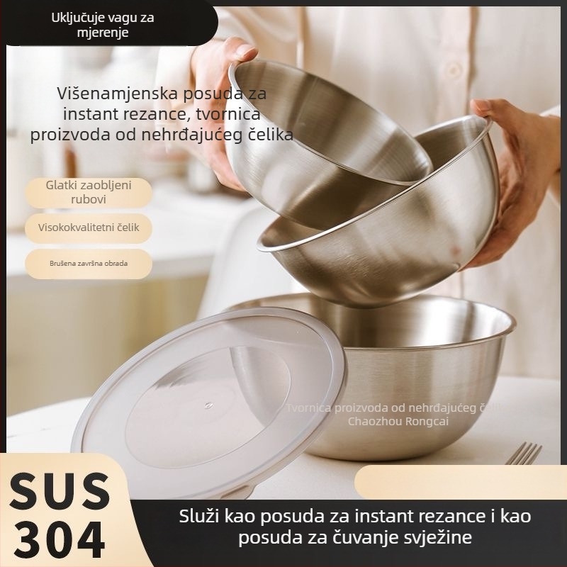 304 nehrđajući čelik višenamjenska zdjela za kuhanje i tijesto sa mjericama, zlatna boja, korejski stil, za mućenje tijesta, salate i mućenje jaja