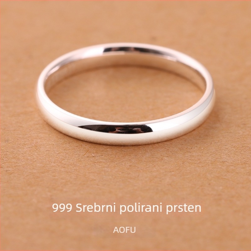 Prsten od 999 čistog srebra bez graviranja za žene, zatvoren prsten za muškarce, par prstena, jednostavan bend, božićni dar