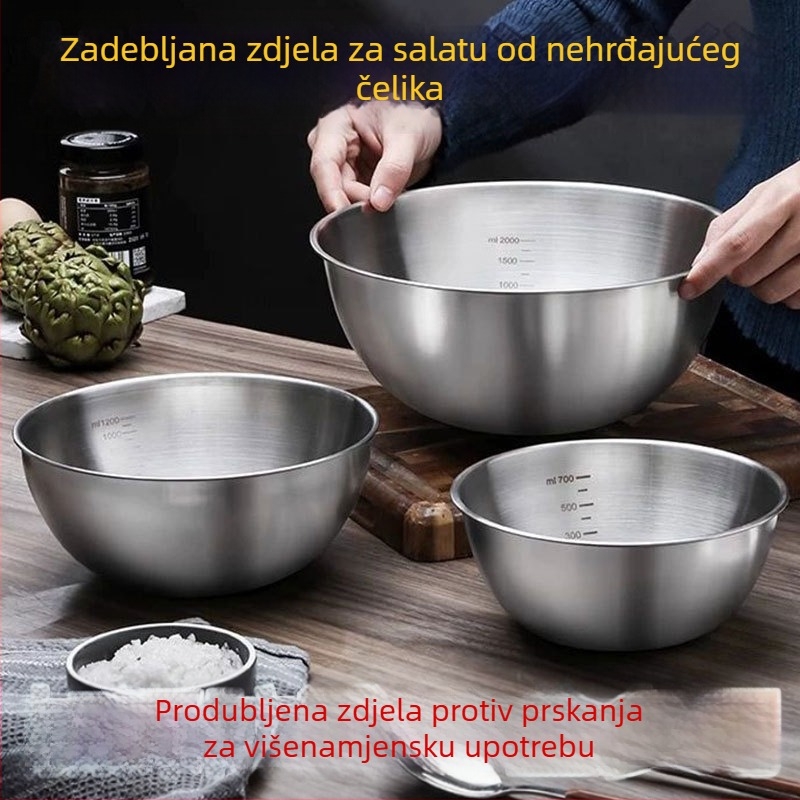 Set posuda od nehrđajućeg čelika za kuhinju: zdjela za salatu, debela zdjela za miješanje i tijesto, zdjela za tučenje jaja, mjerni zdjeli za pečenje i kuhanje — japanski stil za kućnu upotrebu