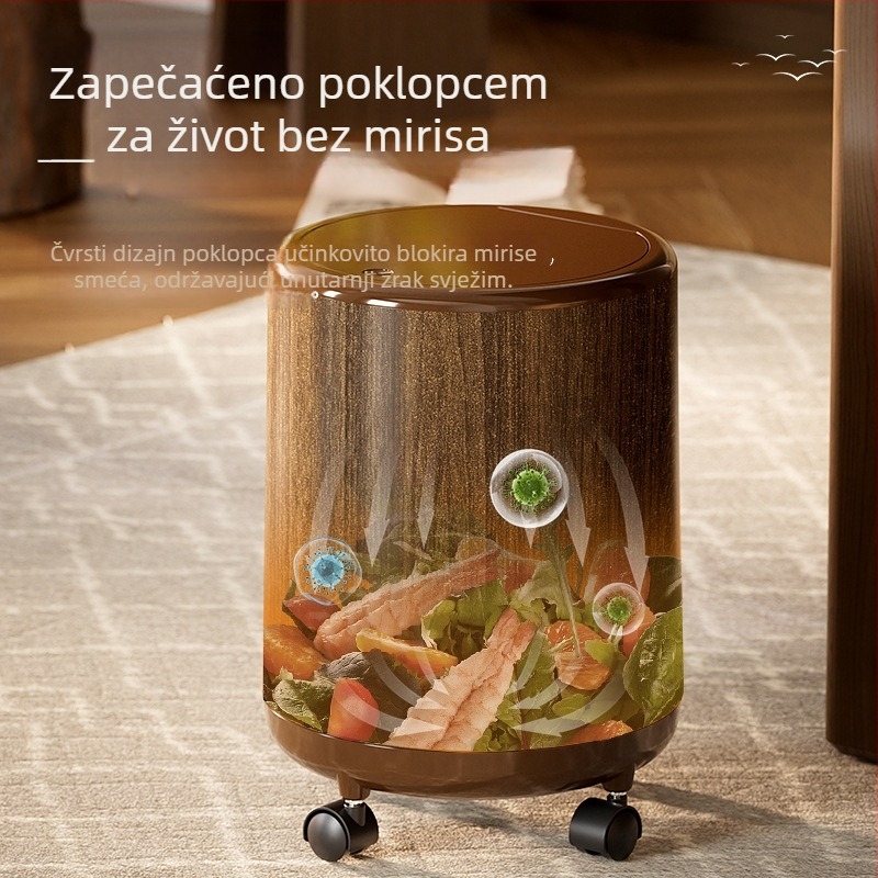 Koš za smeće s drvenim uzorkom, kružnog oblika, s kotačićima, velikog promjera, za kućnu upotrebu