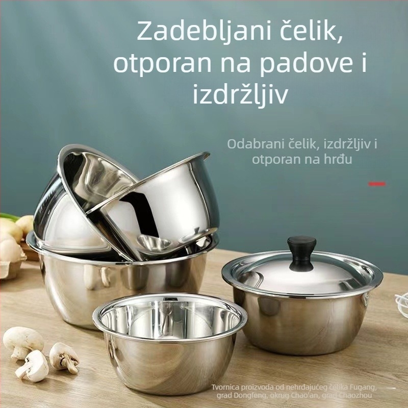 Debela, duboka posuda od nehrđajućeg čelika s poklopcem, za mućenje jaja, pripremu začina, salate, tijesta i pranje povrća