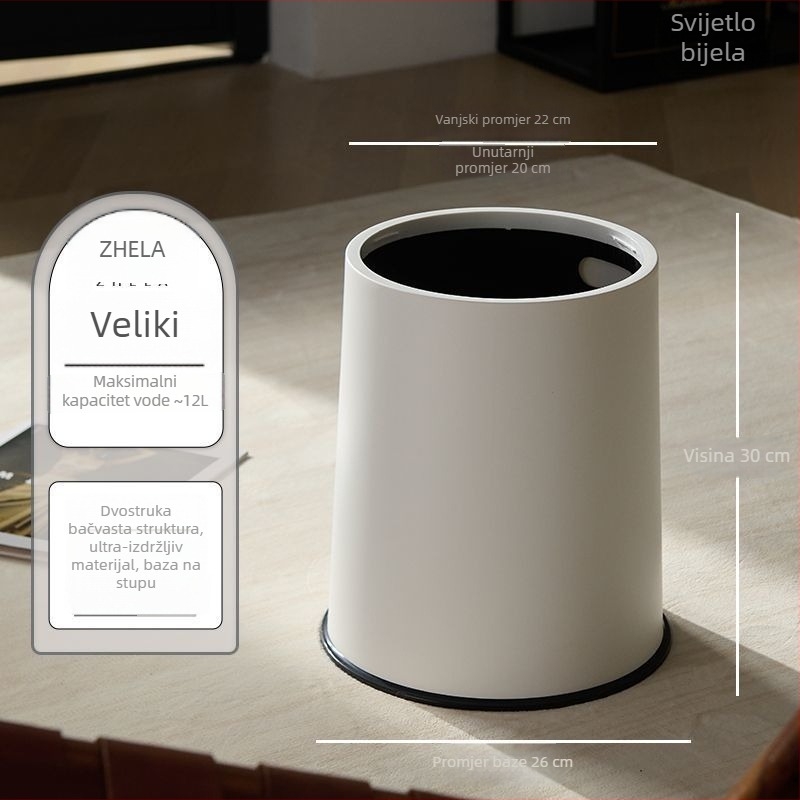 Koš za otpatke bez poklopca, kućna upotreba, moderan minimalistički dizajn, velik kapacitet, za dnevni boravak, kuhinju, ured i kupaonu.