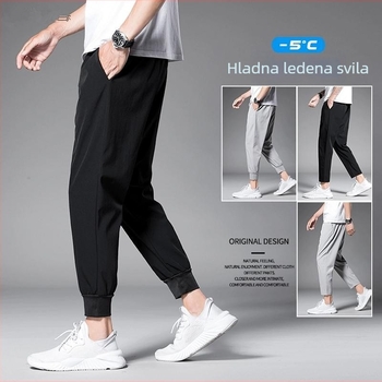 Ljetne muške sportske hlače od ice-silk materijala, ležerna kroj, dužina do gležnja, uski završeci, tanke i prozračne