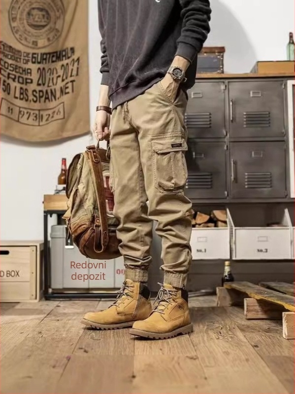 Jesenske radne hlače u Amekaji stilu, uske jogger hlače za muškarce s više džepova, od pamuka, svakodnevne, retro stil