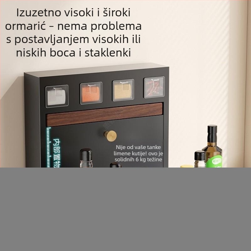 Stalak za začine od orahovog drveta, organizator za ploču i zid, spremnik za ulje, sol, umak i ocat, bez bušenja