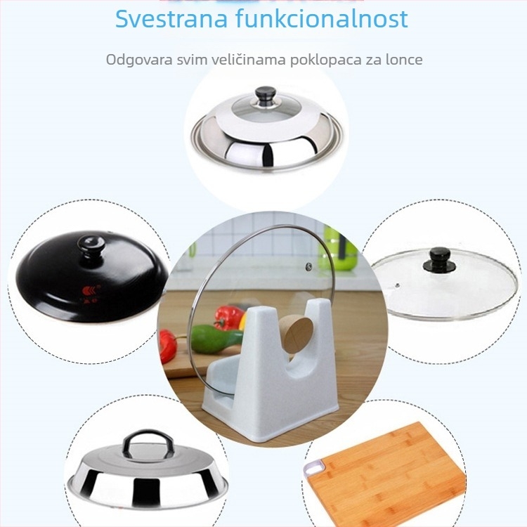 Držač poklopaca lonaca na kuhinjskom stolu, držač daske za rezanje, plastični skladišni stalak