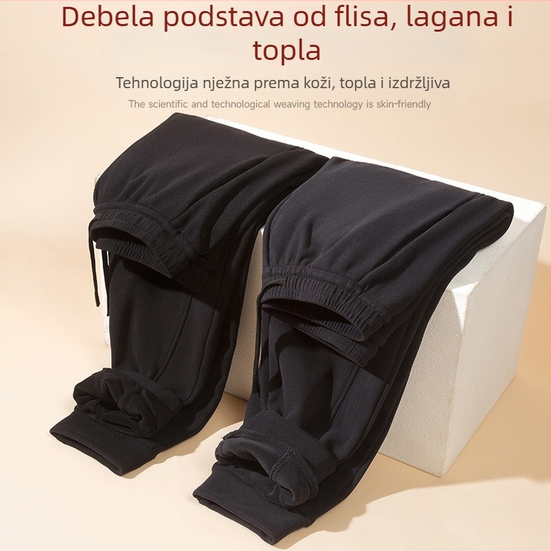 Muške zimske hlače s fleecem, ravni kroj, casual sportske, toplo i otporne na vjetar