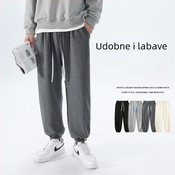 Muške casual sportske hlače od 100% pamuka, teški materijal 300 g, šav s rubom, proljeće, japanski stil, udoban slobodan kroj s manžetama na gležnjevima, duljina do gležnja